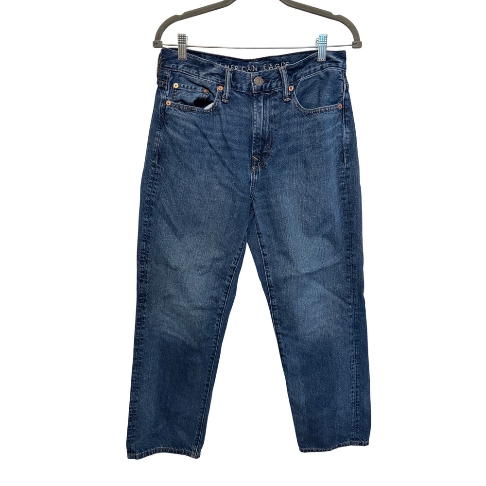 American Eagle Men's Loose High Rise Straight Leg Jeans Blue Linen Blend 29x30